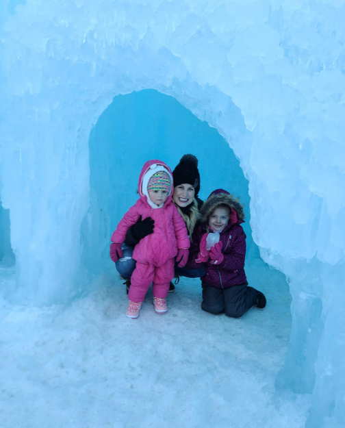 Katie Turner and two of her three daughters at the Midway Ice Castles in Midway, Utah.